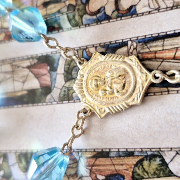 Rosary - Mini Rosary 3 Decads With Blue Glass Crystal Beads - Picture 4 of 8